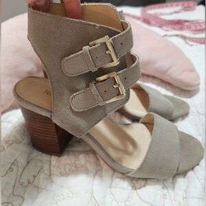 Nine West Taupe Gemina Sandals with Double Buckle Design